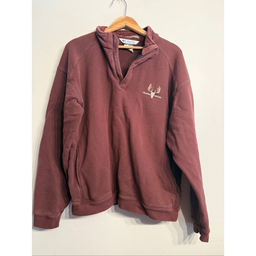 Columbia Maroon Hunting River Lodge 1/4 Zip Fleece Pullover Sweatshirt Sz Large